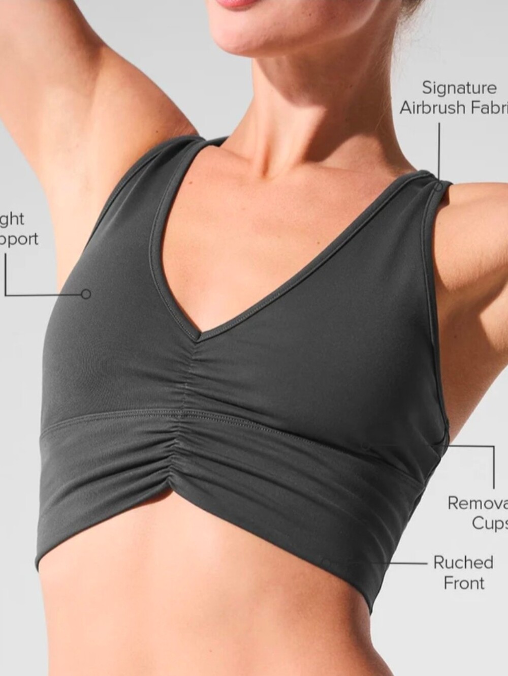 Alo Yoga Wild Thing Bra Anthracite Ruched Crop Sports Bra Size XS